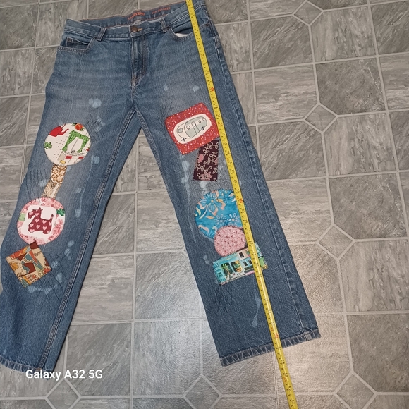 Lands' End Blue Ankle Cropped Jeans with Playful Patchwork Size 14 - Picture 13 of 14